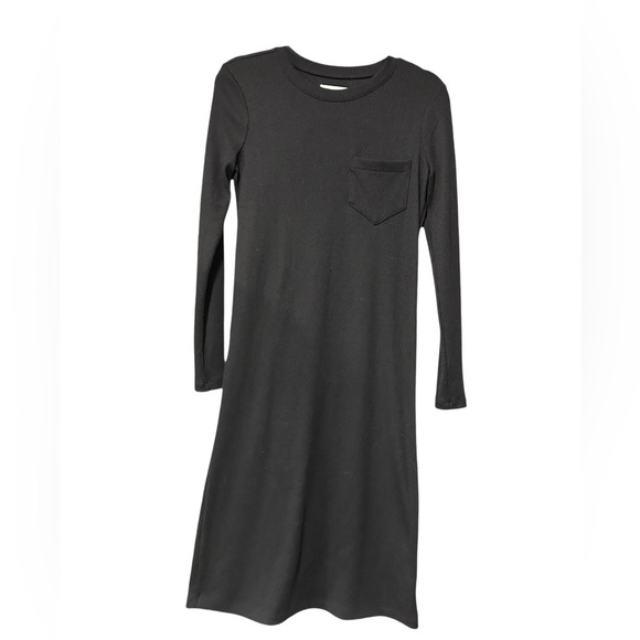 Madewell Women's Ribbed Black Long-Sleeve Pocket Tee Dress Crew Neck Size XS - Picture 3 of 4